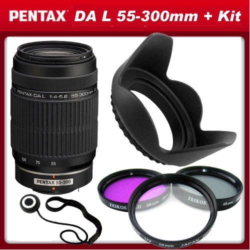 Pentax DA L 55-300mm f/4-5.8 ED Lens for Pentax k-5, k5 ,k-r, kr k-x, kx and Samsung Digital SLR Cameras with 3 Piece Filter Kit (UV,CPL,FLD), Lens Hood & Lens Cap Keeper