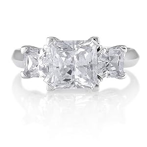 Sterling Silver Ring Princess Cubic Zirconia CZ 3-Stone Ring