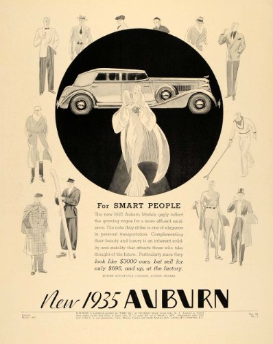 1935 Ad Auburn Automobile Art Deco Indiana Art Deco - Original Print Ad