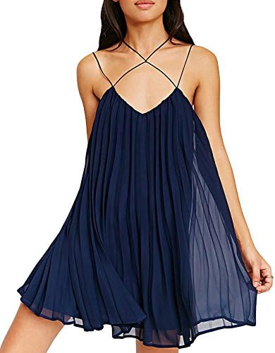 Stylebek Women's Summer Chiffon Crossed Straps Draped Slip Dress