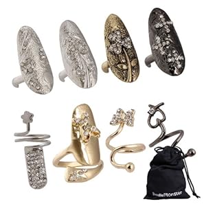 BMC 8pc Women Cool Retro Fashion Single Nail Ring Mixed Metal Rhinestone Popular Finger Designs