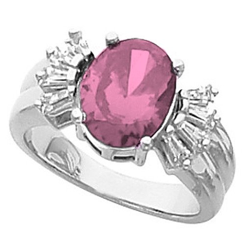 14K White Gold Pink Tourmaline and Diamond Ring 