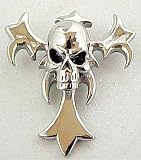 Cool Chrome Gothic Cross Slide Pendant With Evil Skull