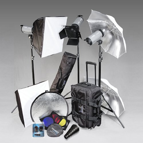 Square Perfect Professional Grade 3 Strobe Studio Flash & Softbox Set Photography Kit with Barn Door and Gels