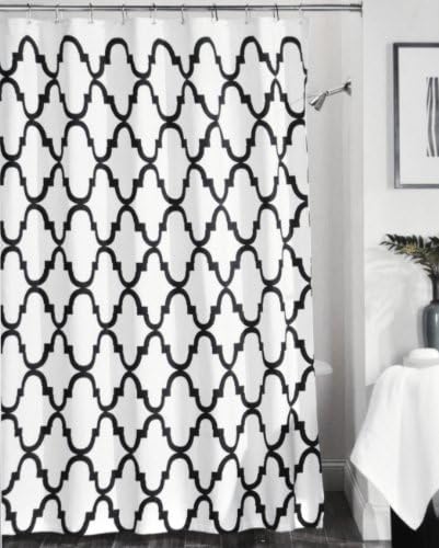 100-percent Cotton Shower Curtain Moroccan Tile Quatrefoil Black and White Lattice 72-inch By 72-inch