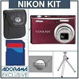 Nikon Coolpix S610 Digital Camera kit, Red, with 4GB SD Memory Card, Camera Case, 2 Year Extended Service Coverage, Table Top Tripod,