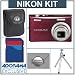 Nikon Coolpix S610 Digital Camera kit, Red, with 4GB SD Memory Card, Camera Case, 2 Year Extended Service Coverage, Table Top Tripod,