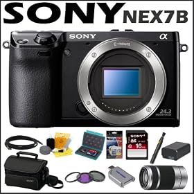 Sony DSLR NEX7B 24.3MP Digital SLR Camera Body + 55-210mm Nex System Zoom Lens + 16 GB Memory Card + Camera Bag + 3 Foot Mini HDMI Cable + Accessory Kit