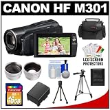 Canon Vixia HF M301 Flash Memory Full 1080 HD Digital Video Camcorder with 16GB Card + 2.5x Telephoto & .45x Wide-Angle Lenses + Battery + Tripods + Case + Accessory Kit (Refurbished by Canon USA) - Black Version of HF M300