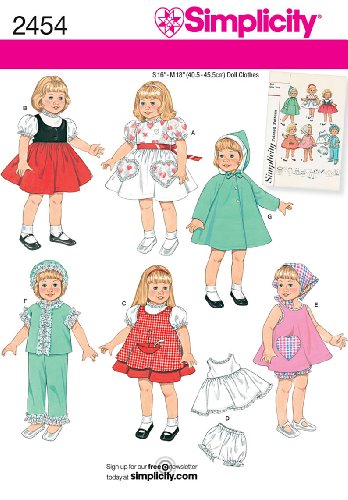 Simplicity Sewing Pattern 2454 Doll Wardrobe for 16