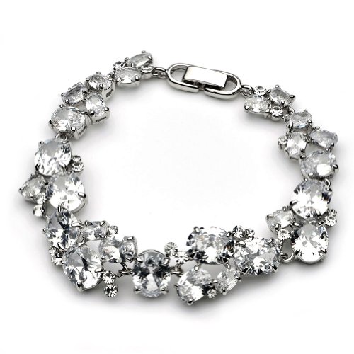 USABride Cubic Zirconia Cluster Bracelet, Special Occasion CZ Jewelry 1276