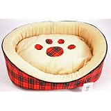 17x16x6 Dog Puppy Red Plaid Pet Bed w  Paw on Pillow