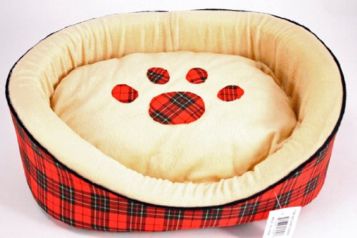 17"x16"x6" Dog/Puppy Red Plaid Pet Bed w/ Paw on Pillow