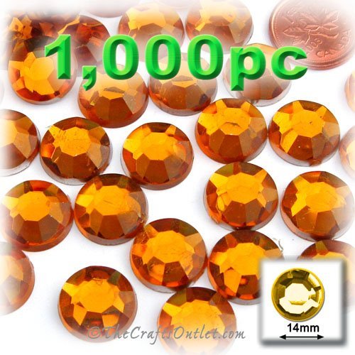1,000pc Rhinestones Round 14mm - flatback Orange ORN