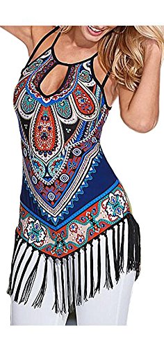 ETCYY Women's Summer Printed Vest Strap Camisole Casual Tassels Tank Tops, XX-Large, muti-color muti-color XX-Large