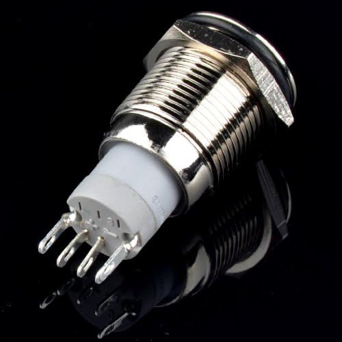 Joyluxy® QN16C1 Latching Metal Push Button Switch 3A/250VAC 1NO1NC SPDT ON/OFF Industrial Car Switch with 5 Pins Suitable for 16mm 5/8" Mounting Hole - Silver Shell Blue Light