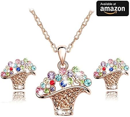 Rose Gold Multicolor Crystals Eardrop Pendant Necklace from Swarovski Crystal Elements Jewelry Set