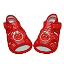 Very cute Small Squirrel Infant girls red sandal shoes. Very comfortable shoes with a smiling cartoon character on the front. T-strap, velcro closure for secure fit.