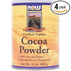 NOW Foods Organic Cocoa Powder Pure,  12 Ounce Can (Pack of 4)