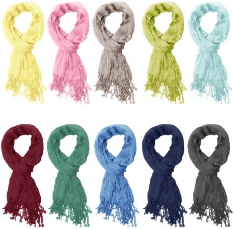 Basico Essential Fashion Solid Crinkle Color Silk 20%, 80% Scarf Shawl