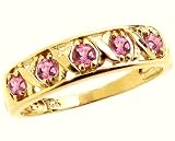 14K Yellow or White Gold Round Gemstone Hugs and Kisses Ring-Pink Tourmaline-full, half sizes from 5-8.5