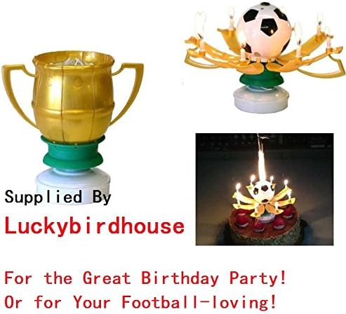 Luckybh Amazing Singing Rotatable Football Trophy Football Heart Birthday Candle, Soccer Themed (Blue + Red) (3pcs)
