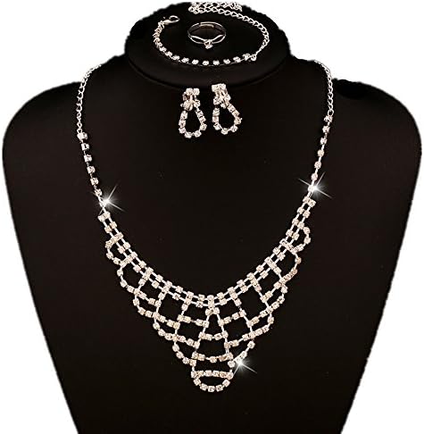 TIDOO Jewelry Womens Luxury Jewelry Set Necklace Bracelet Ring And Dangle Earring 4 Pcs Set With Shinning Cubic Zicons Trendy Elegance Best Gift For Mother's Day Lover Party Wedding Anniversary Engagement Valentine's Day And Christmas