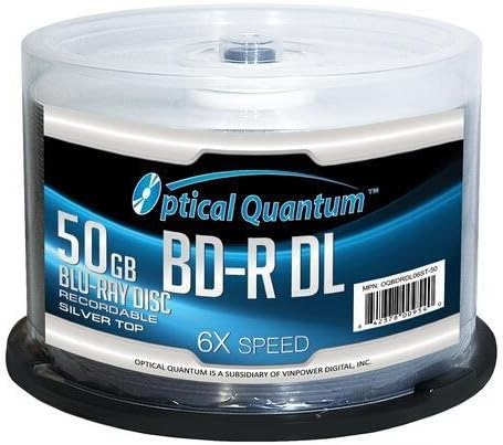 OPTICAL QUANTUM OQBDRDL06ST-50 50GB Write Once 6X BD-R DL Dual Layer Silver Top - 50 PK