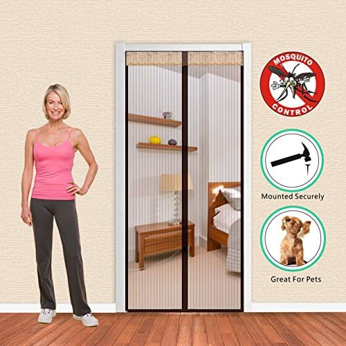 Warmoor Magnetic Screen Door Full Frame Velcro Classic Stripes Hand-Sewing Stronger Suction Curtain Fits Door Up to 35" x 82", Coffee