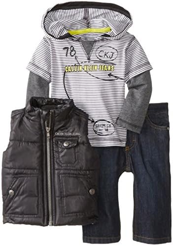 Calvin Klein Baby-Boys Newborn Vest with Hooded Gray Tee and Pants