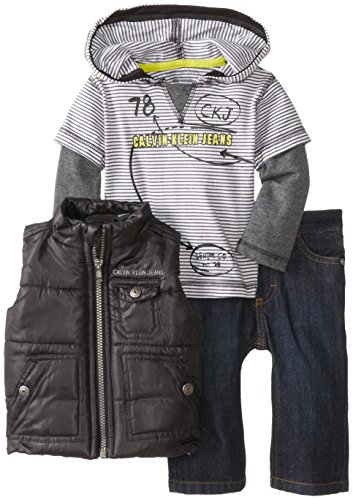 Calvin Klein Baby-Boys Newborn Vest with Hooded Gray Tee and Pants