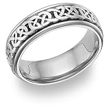 Celtic Knot Wedding Band Ring, 14K White Gold silver graphics