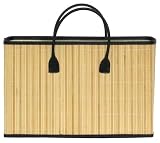 Split Bamboo Shopper Bag with Canvas Lining and Leatherette Handle and Trim 18 1/2" x 12" x 6 1/4"
