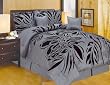 Modern Oversize Queen (90x94") Grey with Black Flocking Printing Comforter Set Bedding-in-a-bag