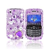 For Blackberry Curve 8520 8530 Bling Case PURPLE HEARTS
