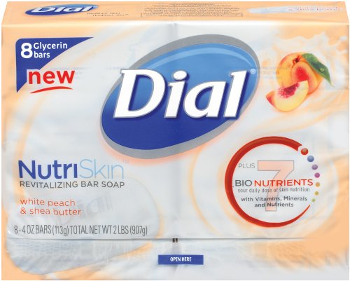 Dial Glycerin Bar Nutriskin White Peach and Shea Butter, 4-Ounce Bars, 8-Count Packages (Pack of 2)