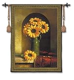 Sunflower with Persian Rug Tapestry Wallhanging Comes With Wall Hanging Rod and Tassels