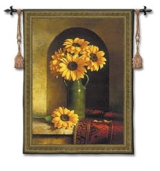 Sunflower with Persian Rug Tapestry Wallhanging Comes With Wall Hanging Rod and Tassels