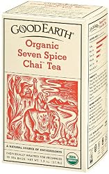 Good Earth Organic Seven Spice Chai, Black Tea And Spices, 18 Count Tea Bags, 1.30-Ounce Boxes (Pack of 6)