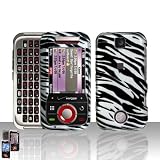 Black Zebra Stripe Design Silver Rubberized Leather Touch Snap on Hard Cover Protector Faceplate Skin Case for Verizon Motorola Rival A455 + Belt Clip
