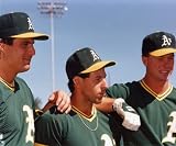 JOSE CONSECO-WALT WEISS-MARK MCGWIRE OAKLAND ATHLETICS 8X10 SPORTS ACTION PHOTO