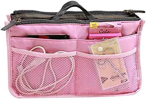Fashion Multi-function Travel Makeup Insert Handbag Organiser Purse Large liner Organizer Bag-Pink