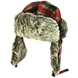 Men's Winter Faux Fur Plaid Check Thick Trooper Trapper Ski Aviator Hat Red