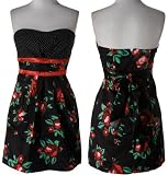 TRIXXI Strapless Polka Dot & Roses Dress