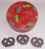 Scott's Cakes 1 lb. Dark Chocolate Covered Pretzel with Chocolate Chips in a Christmas Present Tin