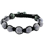 Violet Purple Crystals Black Cord Onyx Macrame Beaded Shamballa Ball Bracelet