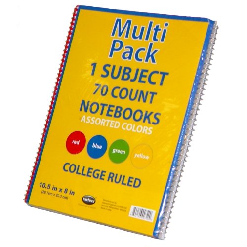 One Subject College-Ruled Spiral-Bound Notebooks, 70-Sheets (Pack of 4)
