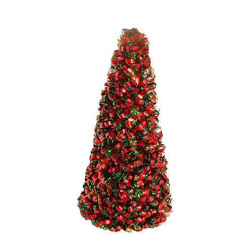 Red and Green Curly Tinsel Christmas Tree Tabletop Decoration