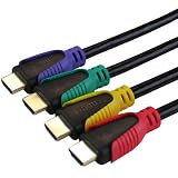 Fosmon® High-Speed HDMI Cable (6 Feet/1.8 Meters) - Supports Ethernet, 3D, and Audio Return [Newest Standard] - 4x Pack (Red, Yellow, Green & Purple)