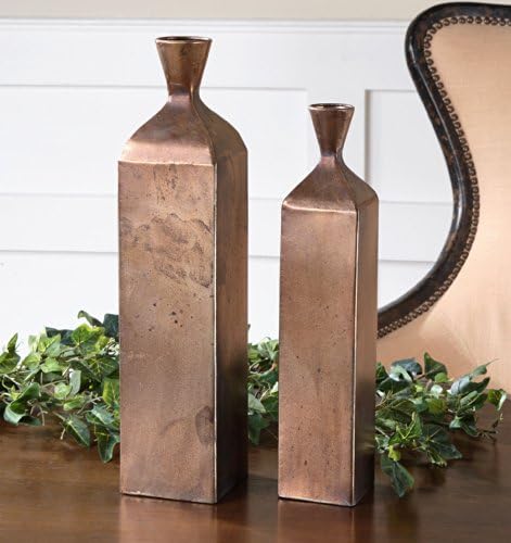 Uttermost Fizza Metal Vases, S/2 Metal Vases Feature A Heavily Antiqued, Silver Champagne Finish